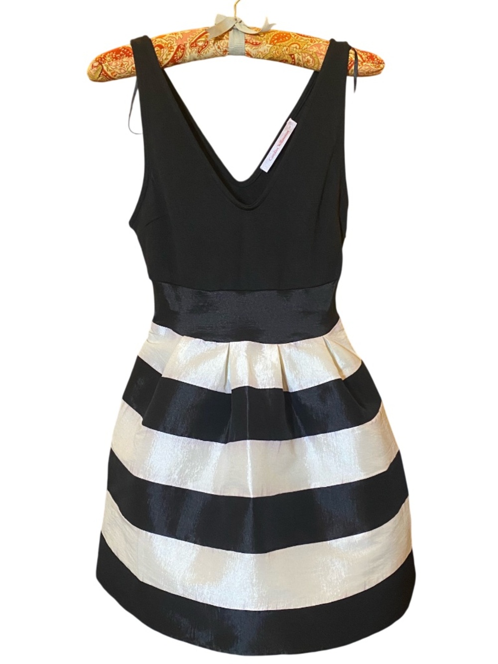 Carolina Williamson Black & White Striped Cocktail Party Mini Bubble Dress US 2
